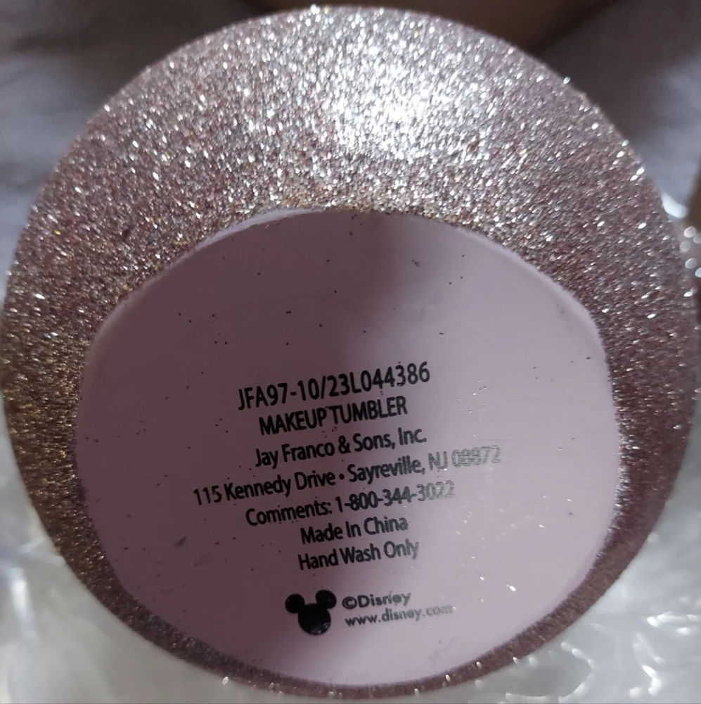 Glittery Pink Minnie Mouse Ears Black Bow Ceramic Accessory Makeup Tumbler BNWT